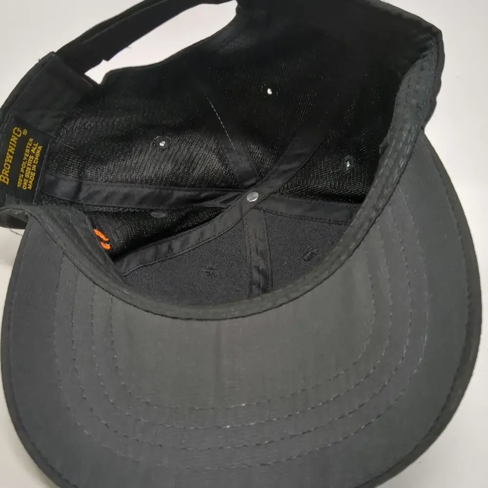 Browning Baseball Cap Black One Size Strapback Orange Buckmark Side Logo Hat